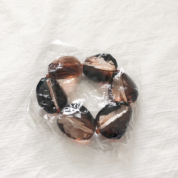 Wine Brown Multi Faceted Gemstone Chunky Stretch Bracelet - Picture 6 of 8